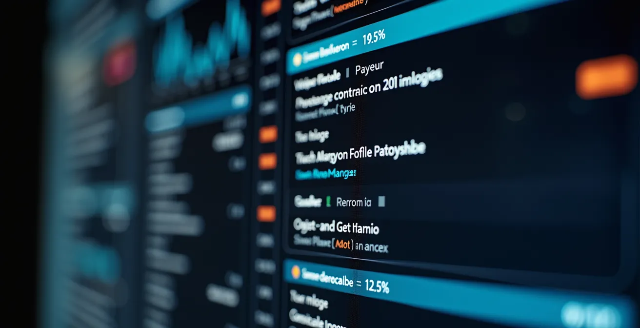 Illustration d'un écran de CRM avec des champs personnalisés financiers comme profil de payeur, marge nette et gestion des contrats