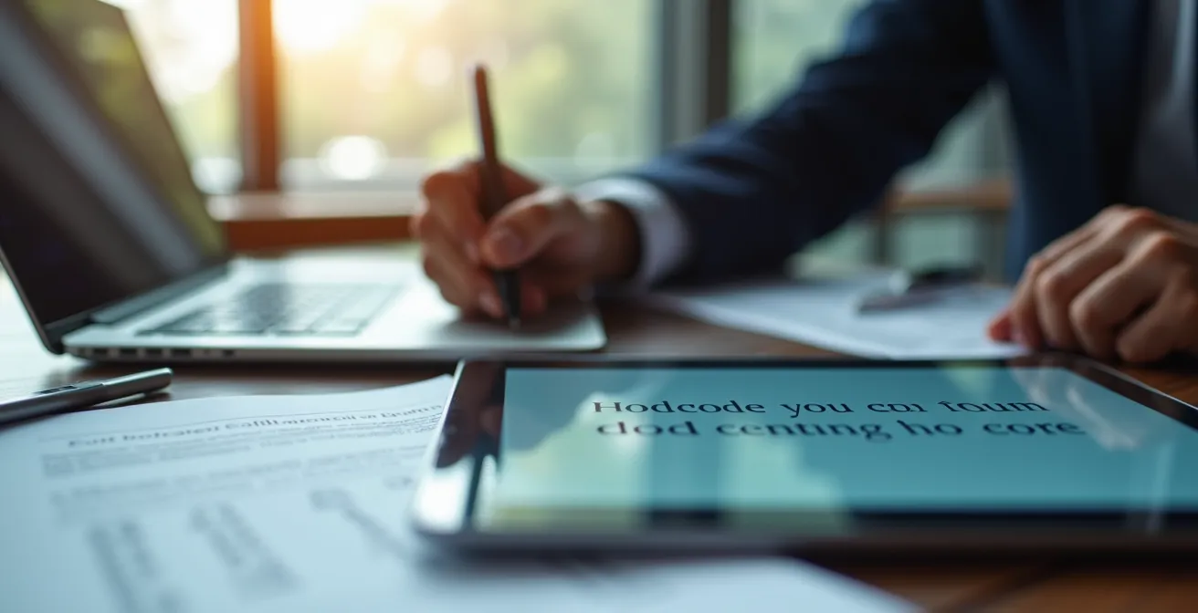 Illustration représentant un devis clair et rapide sur un écran d'ordinateur avec un client satisfait signant électroniquement