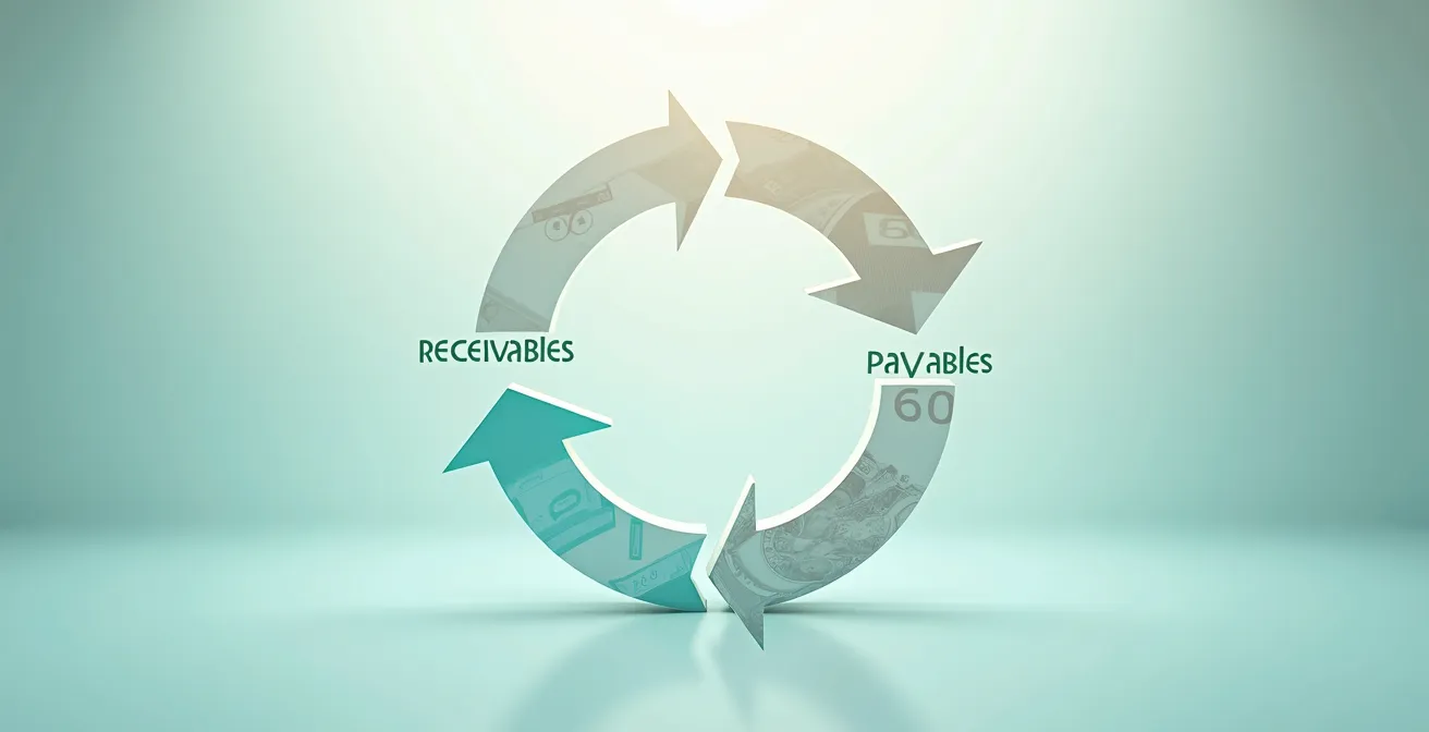 Schéma visuel illustrant le cycle de conversion de trésorerie avec ses composantes clients, stocks et fournisseurs