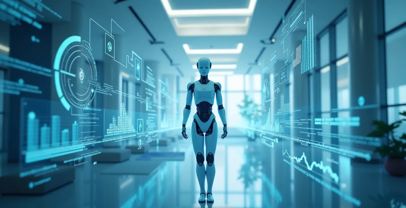 Illustration symbolique d'une intelligence artificielle aidant la comptabilité et la finance