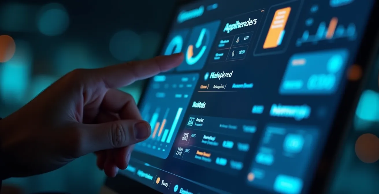 Illustration montrant un tableau de bord numérique avec des alertes de relance automatique et des options de paiement en ligne