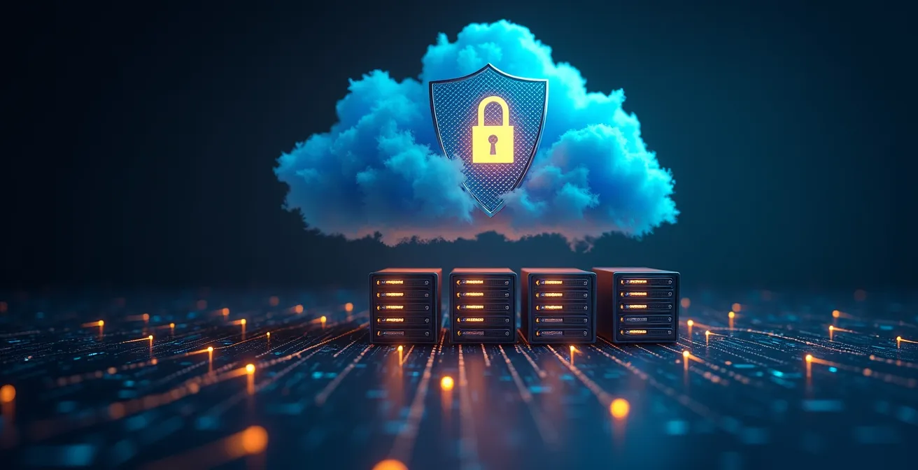 Visualisation d'un système sécurisé de stockage hybride entre cloud et serveur local avec protections juridiques et techniques