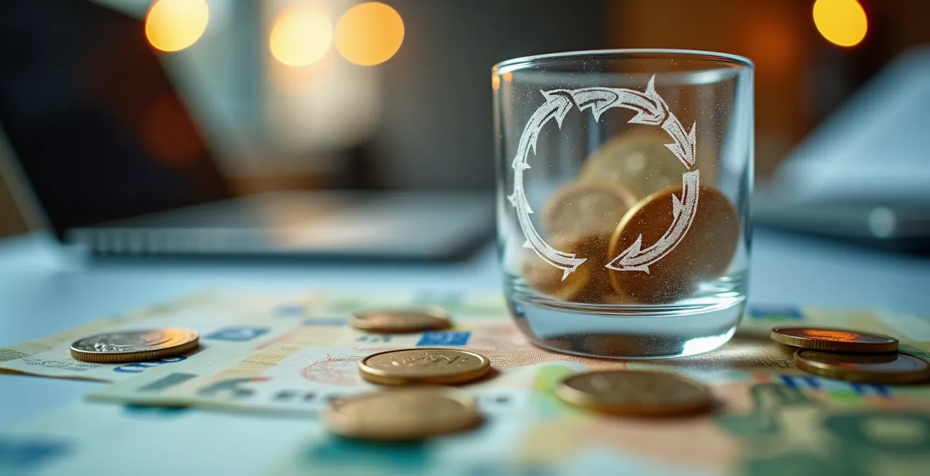 Vue macro de billets euros et graphique de flux de trésorerie avec mise au point sélective