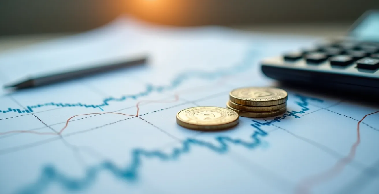 Vue macro de graphiques financiers avec profondeur de champ ultra-réduite