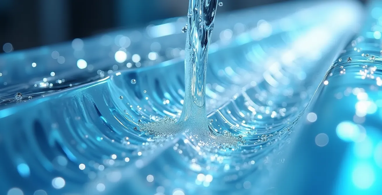 Analyse visuelle des flux de trésorerie avec métaphore d'eau et de vases communicants