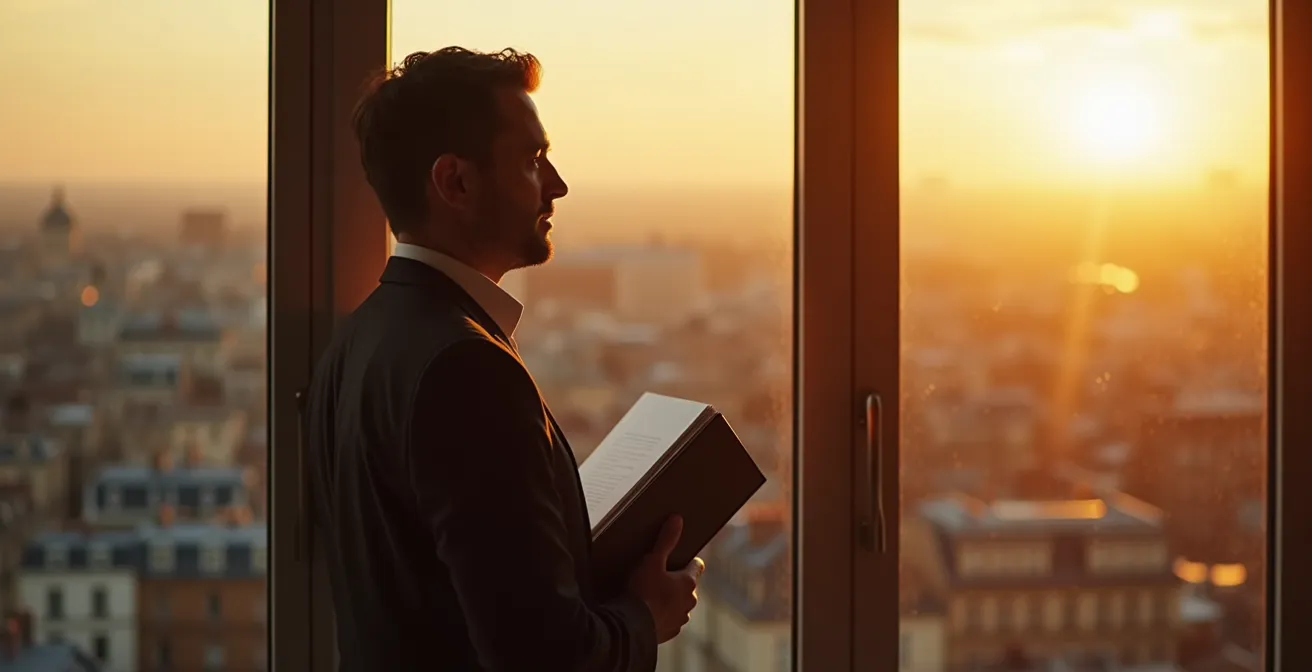 Dirigeant analysant des données financières dans un environnement professionnel épuré