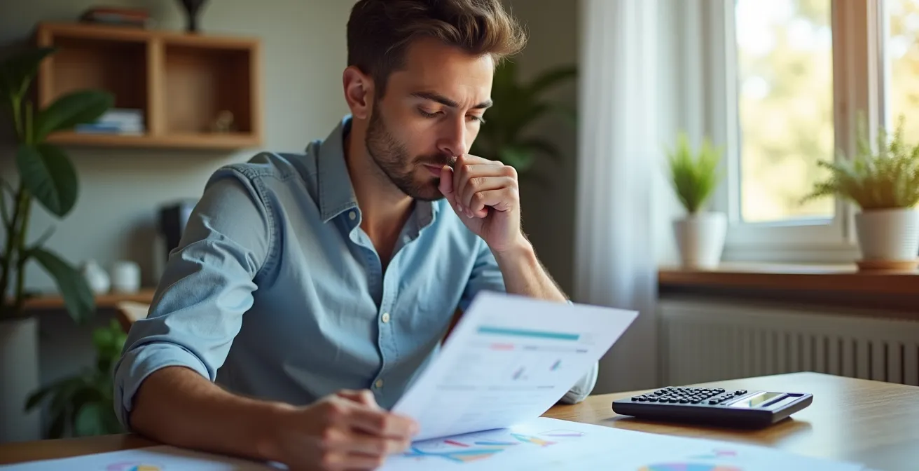 Entrepreneur travaillant sur sa planification fiscale avec documents et ordinateur