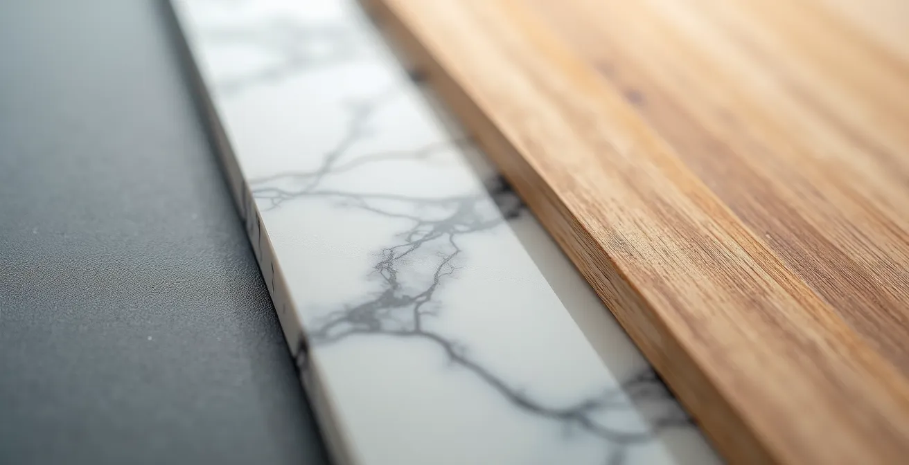 Composition macro de matériaux premium montrant différentes qualités et textures