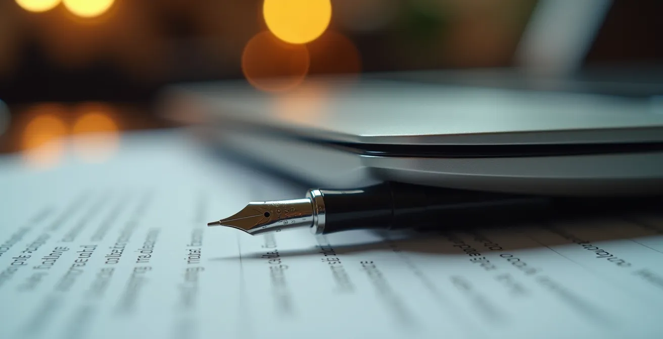 Gros plan sur écran montrant une signature d'email élégante vue de côté