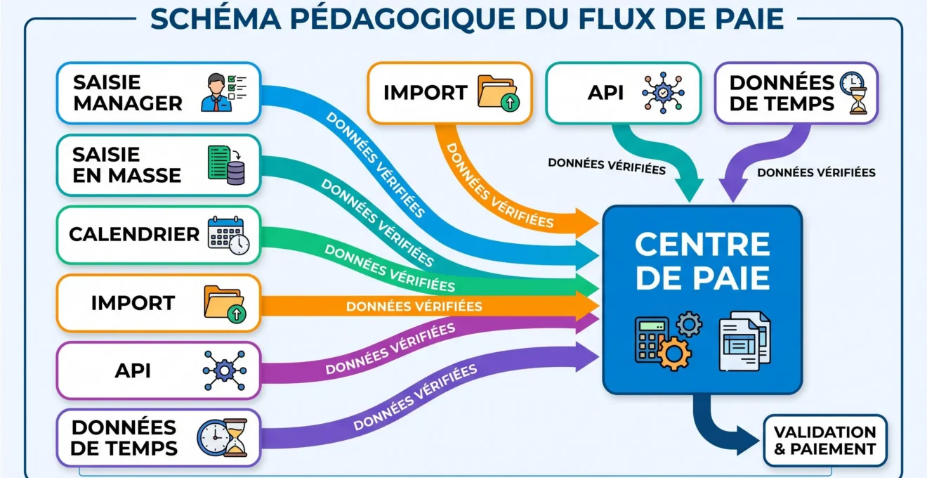Schéma des différents modes d'alimentation des variables vers le logiciel de paie